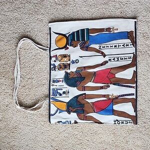 Egyptian Canvas Tote Bag with Nefertari, Ramses, & Horus Colorful Hieroglyphics